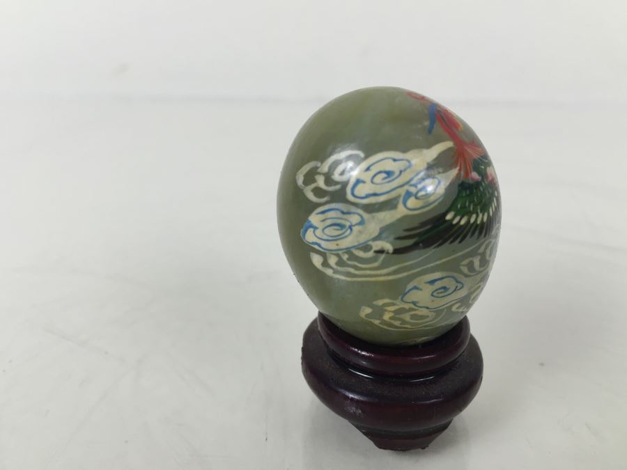 Pair Of Small Hand Painted Jade Eggs With Stands [Photo 9]