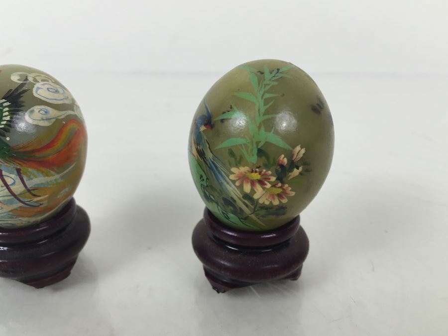 Pair Of Small Hand Painted Jade Eggs With Stands [Photo 5]
