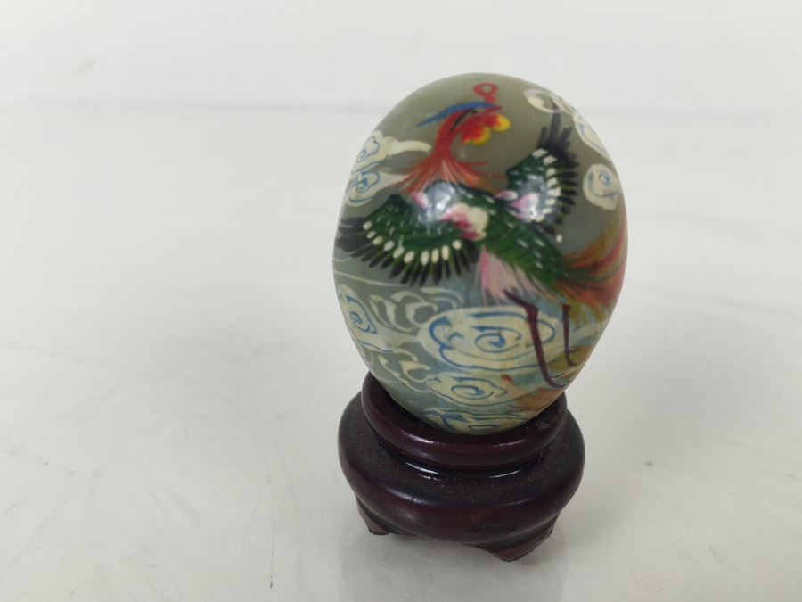 Pair Of Small Hand Painted Jade Eggs With Stands [Photo 3]