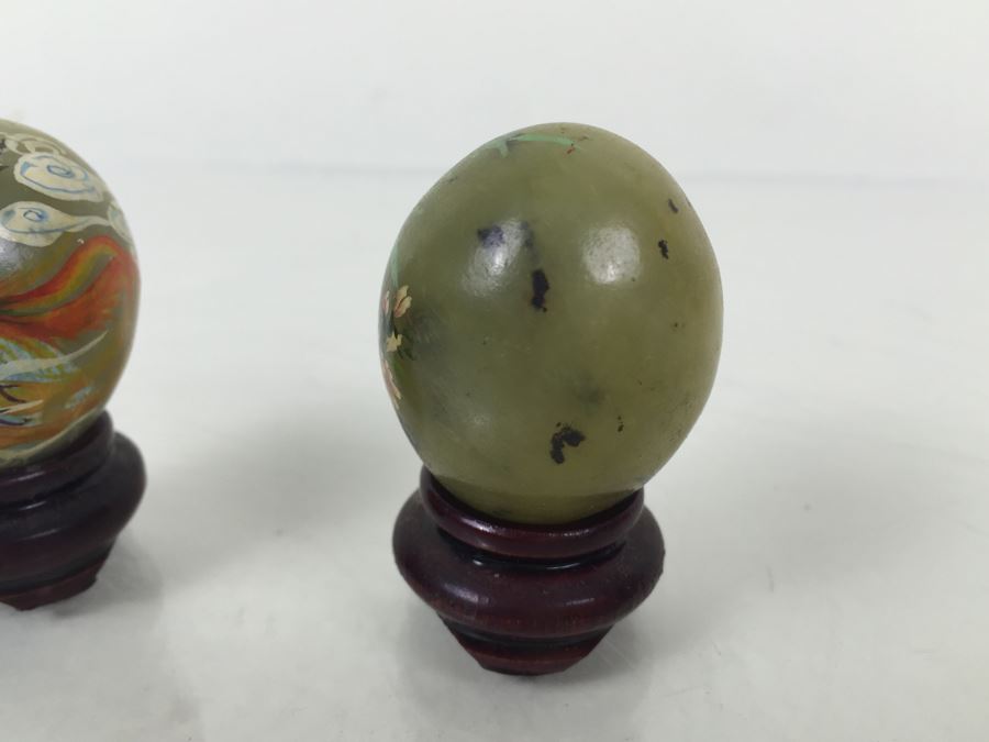 Pair Of Small Hand Painted Jade Eggs With Stands [Photo 6]
