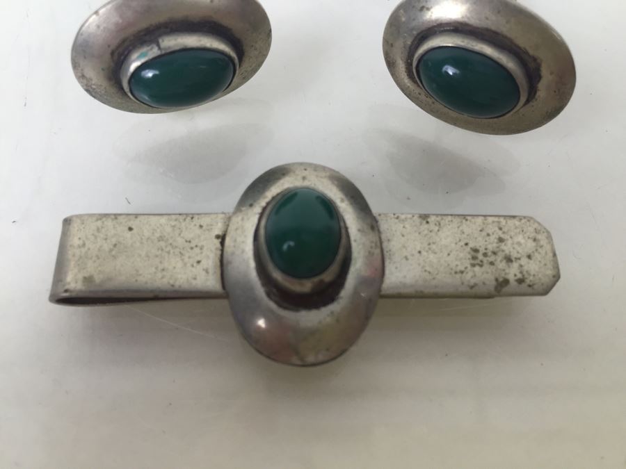 Vintage Sterling Silver Tie Clip And Cufflinks [Photo 4]