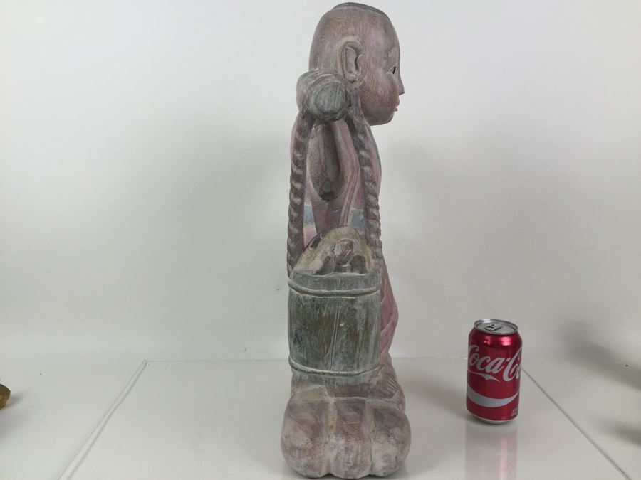 Huge Hand Carved Wooden Chinese Man Carrying Buckets Of Turtles [Photo 7]