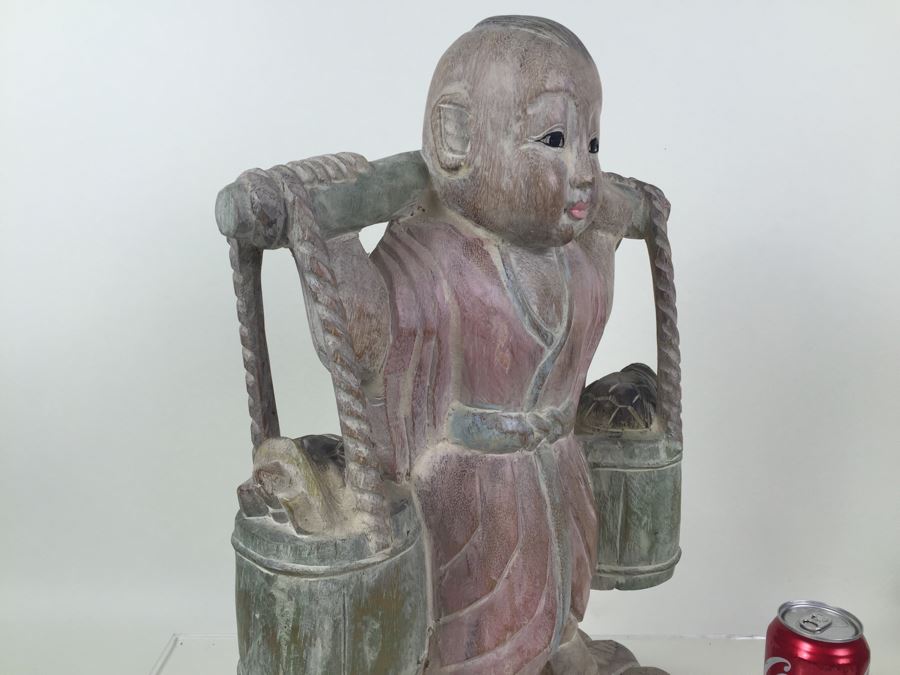 Huge Hand Carved Wooden Chinese Man Carrying Buckets Of Turtles [Photo 6]