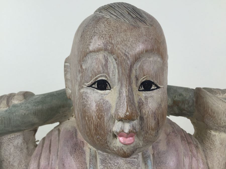 Huge Hand Carved Wooden Chinese Man Carrying Buckets Of Turtles [Photo 2]