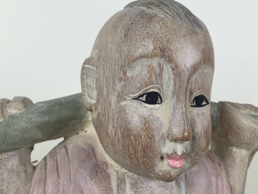 Huge Hand Carved Wooden Chinese Man Carrying Buckets Of Turtles [Photo 4]