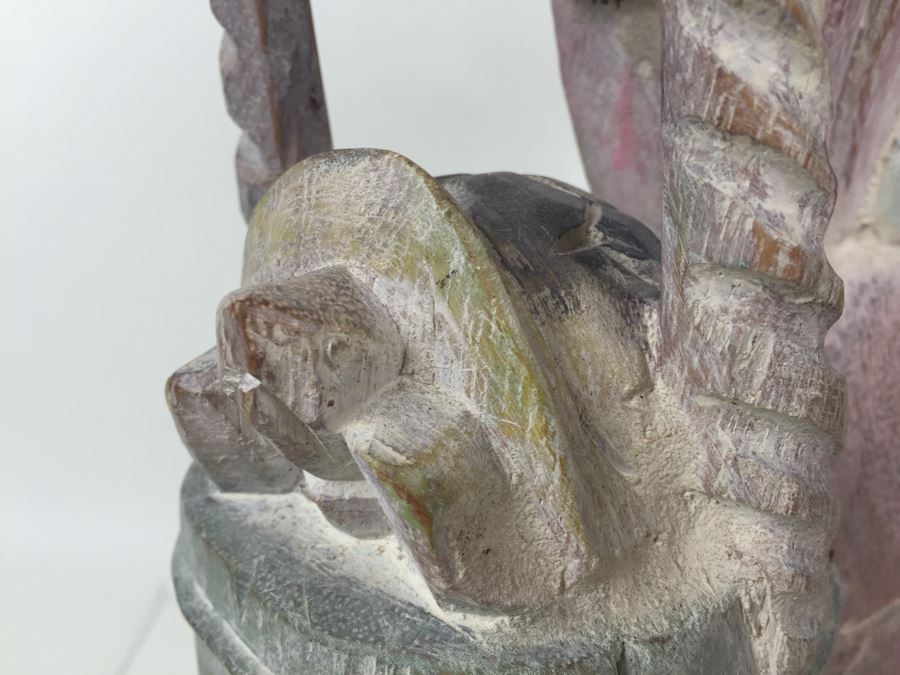 Huge Hand Carved Wooden Chinese Man Carrying Buckets Of Turtles [Photo 5]