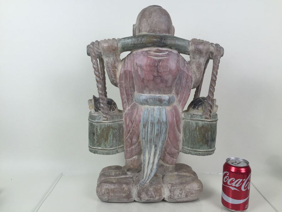 Huge Hand Carved Wooden Chinese Man Carrying Buckets Of Turtles [Photo 8]
