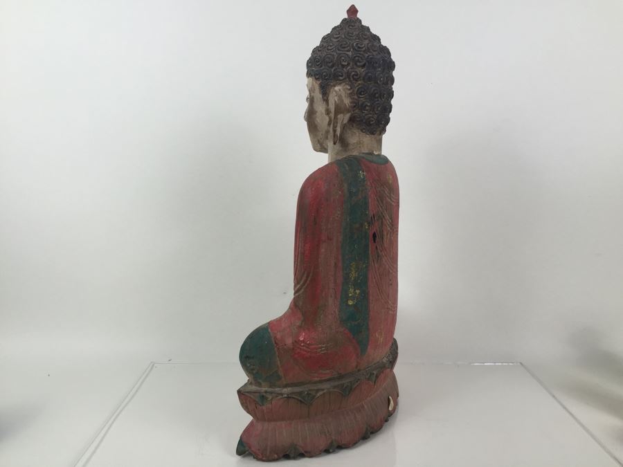 Large Vintage Thai Wood Carved Painted Statue [Photo 9]