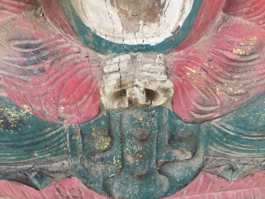 Large Vintage Thai Wood Carved Painted Statue [Photo 7]