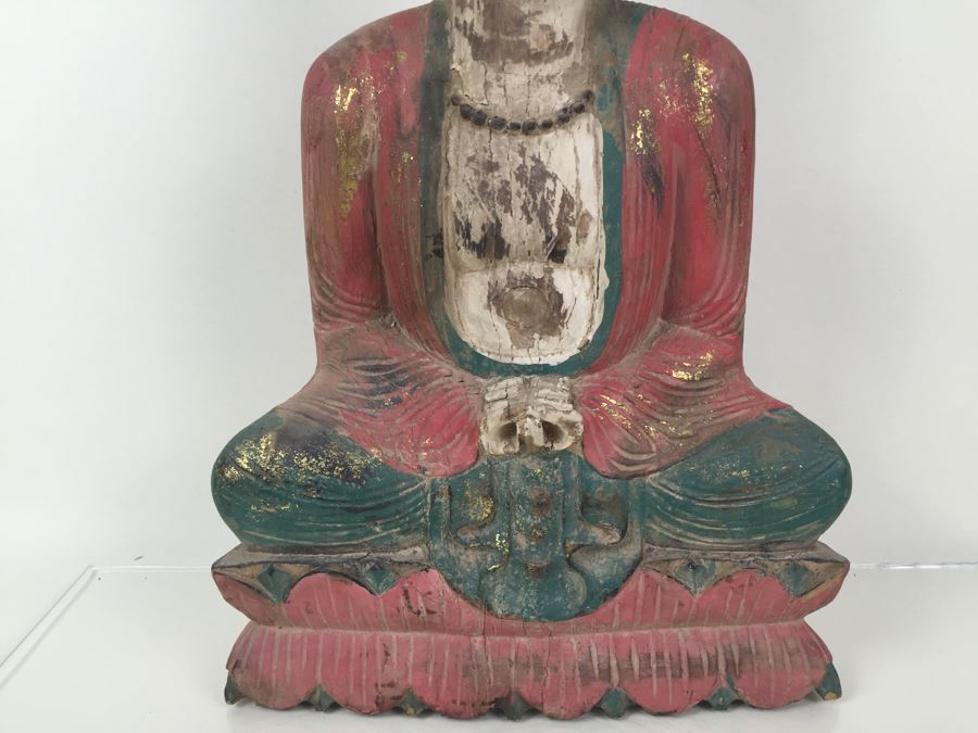 Large Vintage Thai Wood Carved Painted Statue [Photo 6]