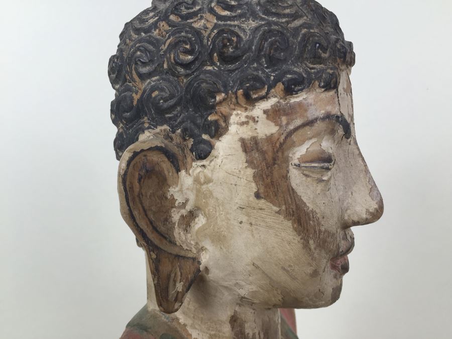 Large Vintage Thai Wood Carved Painted Statue [Photo 17]