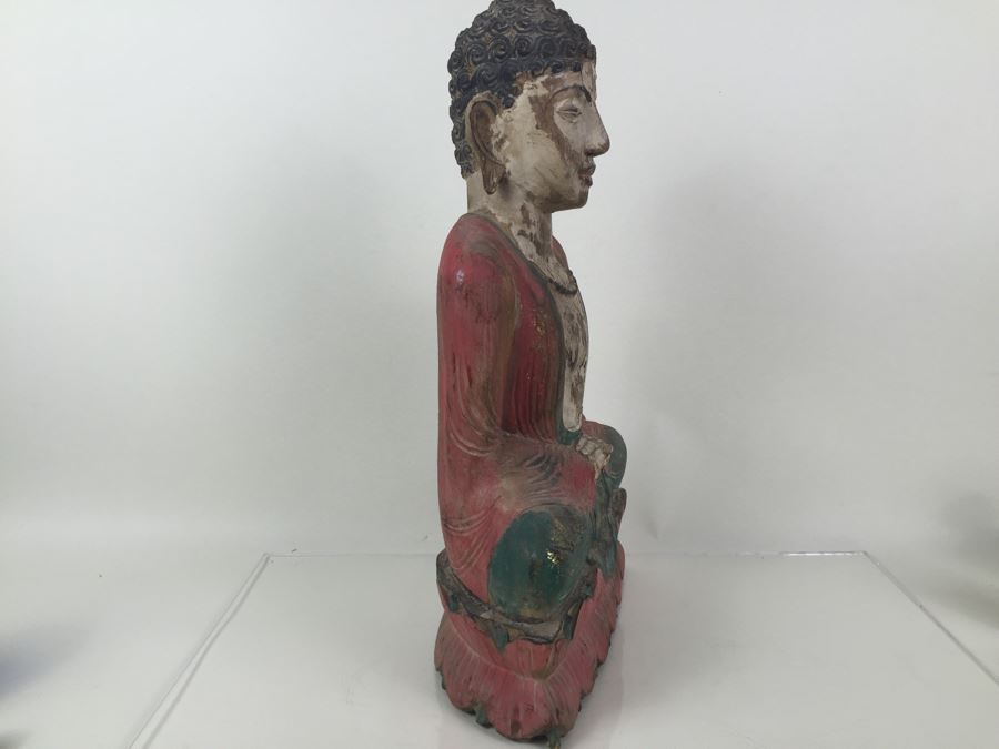 Large Vintage Thai Wood Carved Painted Statue [Photo 12]