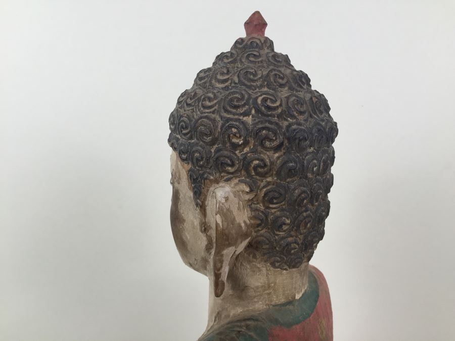 Large Vintage Thai Wood Carved Painted Statue [Photo 10]