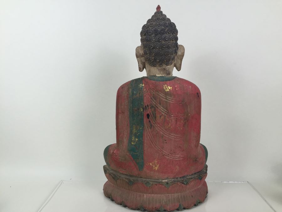 Large Vintage Thai Wood Carved Painted Statue [Photo 13]