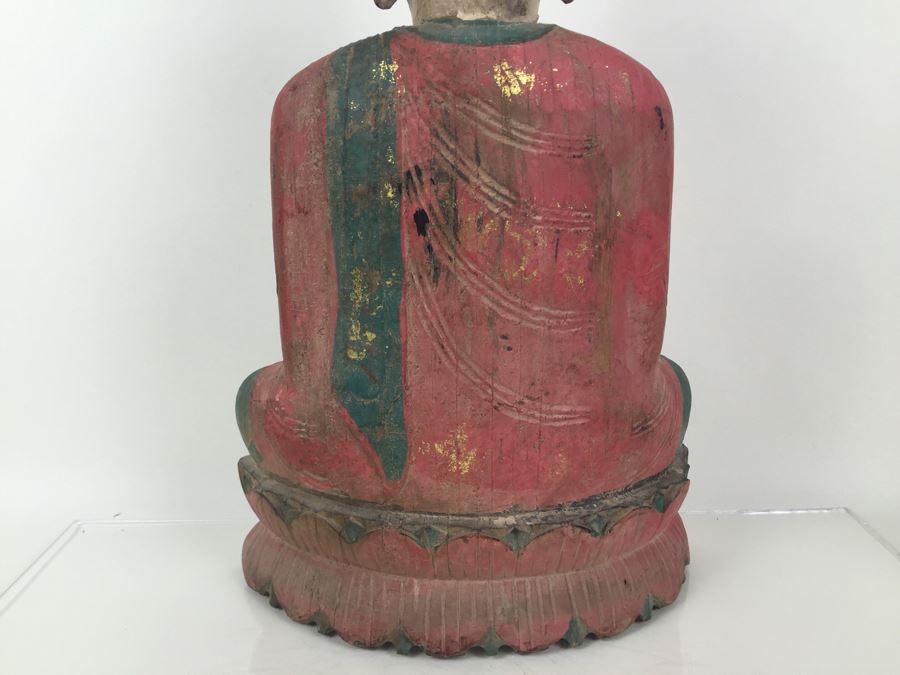 Large Vintage Thai Wood Carved Painted Statue [Photo 11]