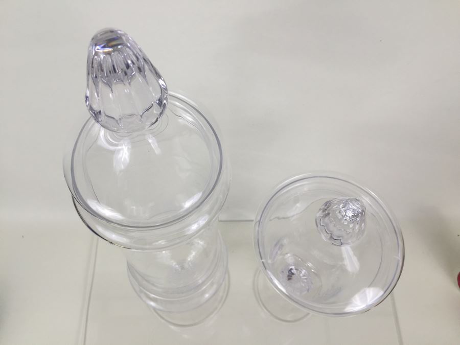 Pair Of Very Tall Footed Glass Vessels With Lids Made In Poland [Photo 9]