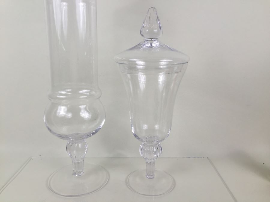 Pair Of Very Tall Footed Glass Vessels With Lids Made In Poland [Photo 2]