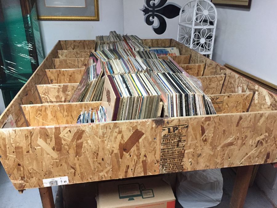 Large Record Browser Bin On Casters With Lower Shelf And 33RPM And 45RPM Records [Photo 2]