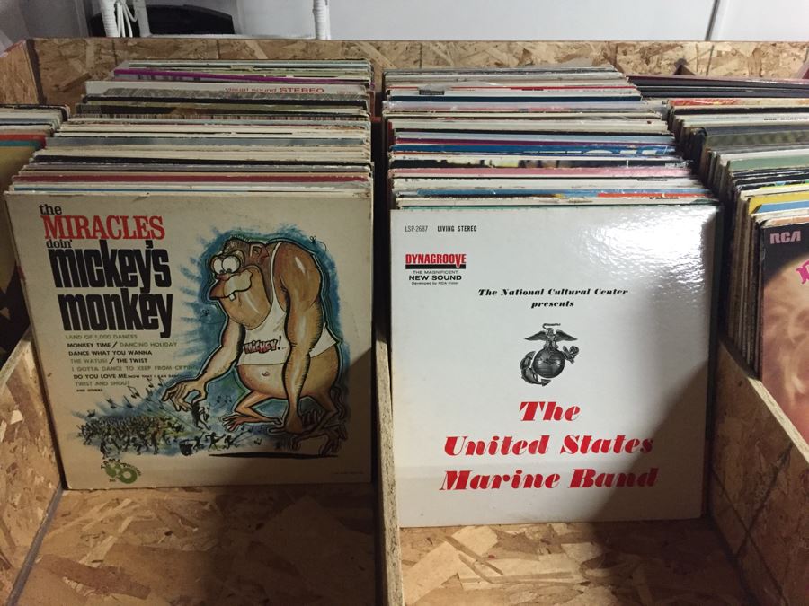 Large Record Browser Bin On Casters With Lower Shelf And 33RPM And 45RPM Records [Photo 9]