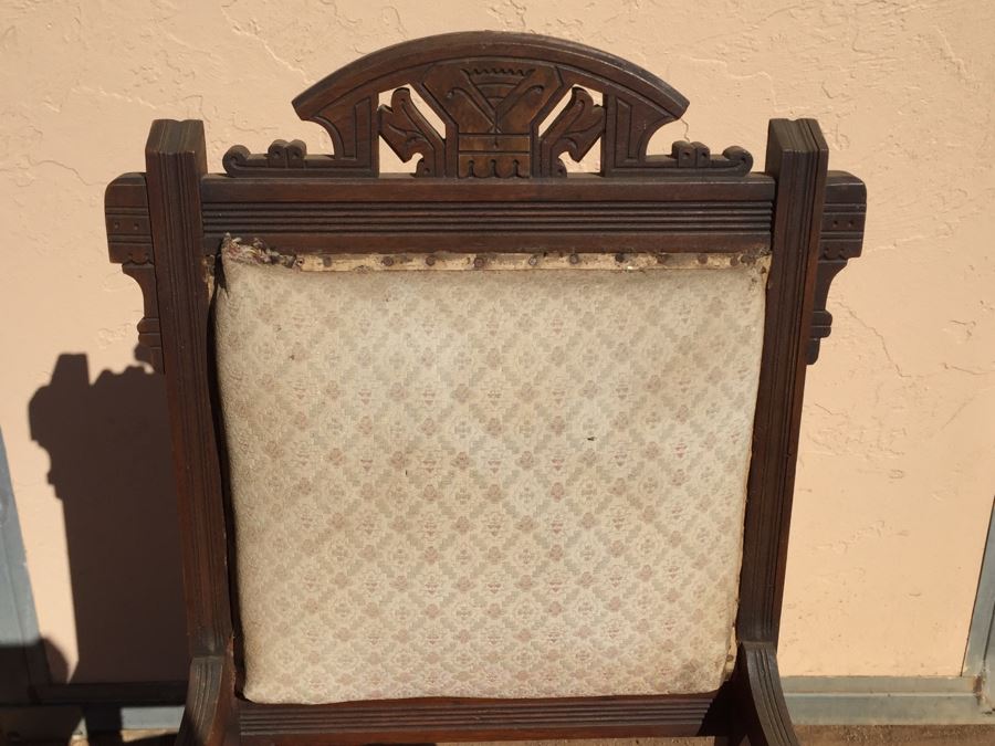 Antique Wooden Chair With Casters Needs Reupholstering  [Photo 4]