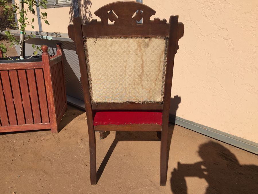 Antique Wooden Chair With Casters Needs Reupholstering  [Photo 5]