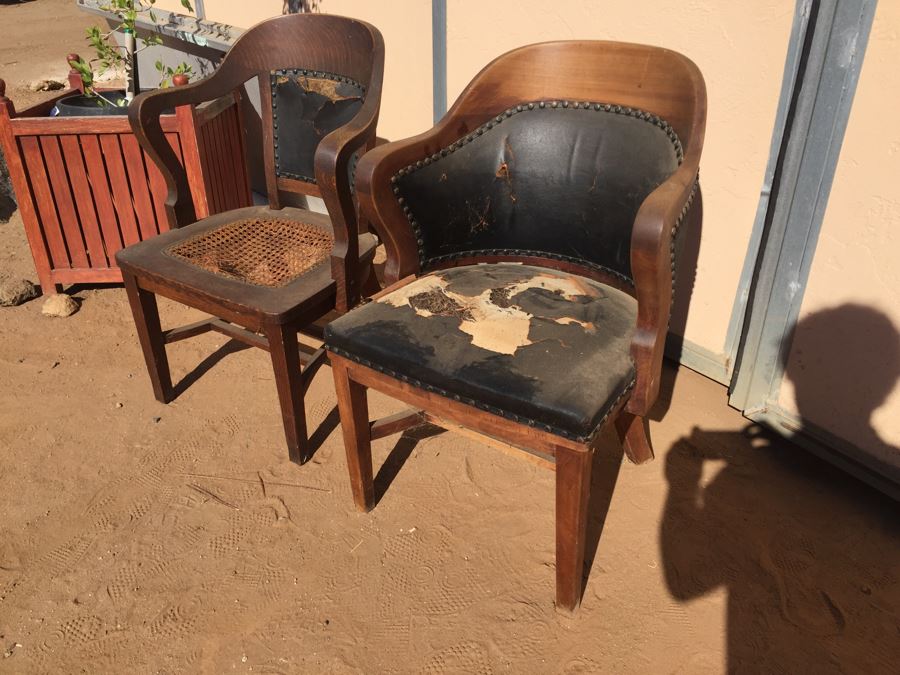 Pair Of Wooden Chairs By The B.L. Marble Chair Company Needs Reupholstering