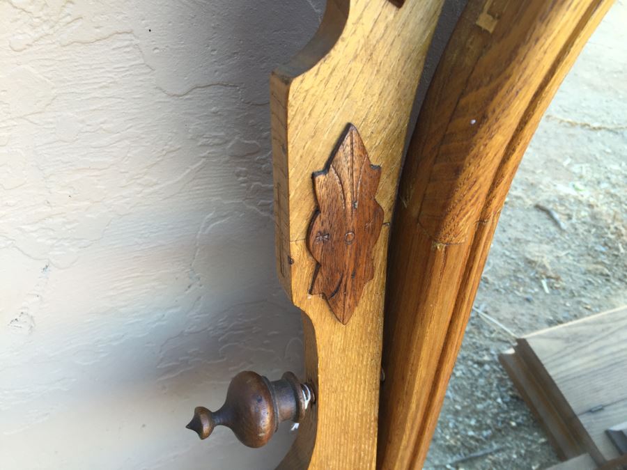 Stunning Vintage Swivel Wood Carved Mirror With Dual Compartments And Built-In Shelves [Photo 6]