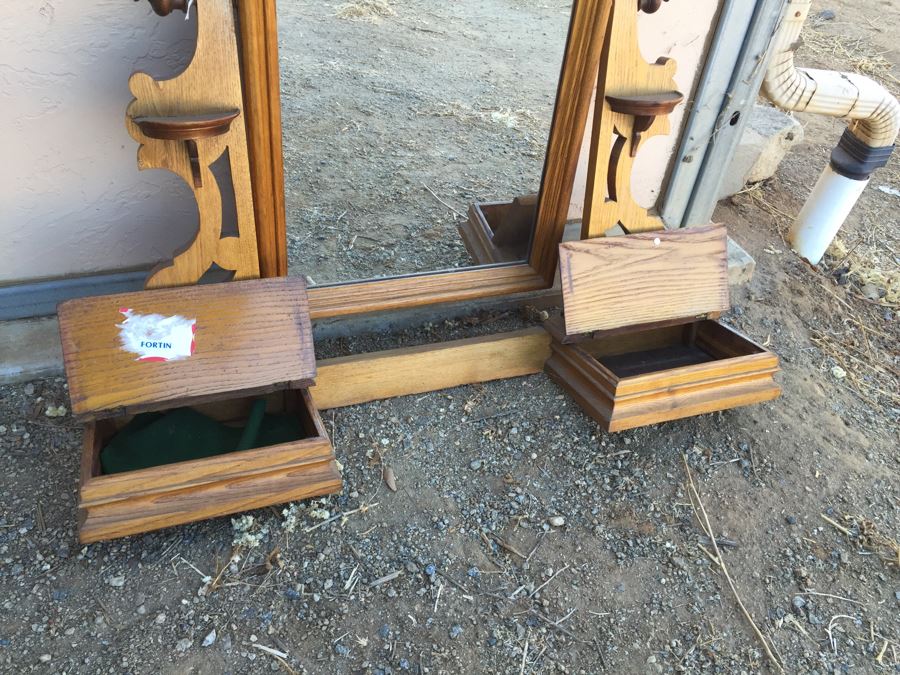 Stunning Vintage Swivel Wood Carved Mirror With Dual Compartments And Built-In Shelves [Photo 3]