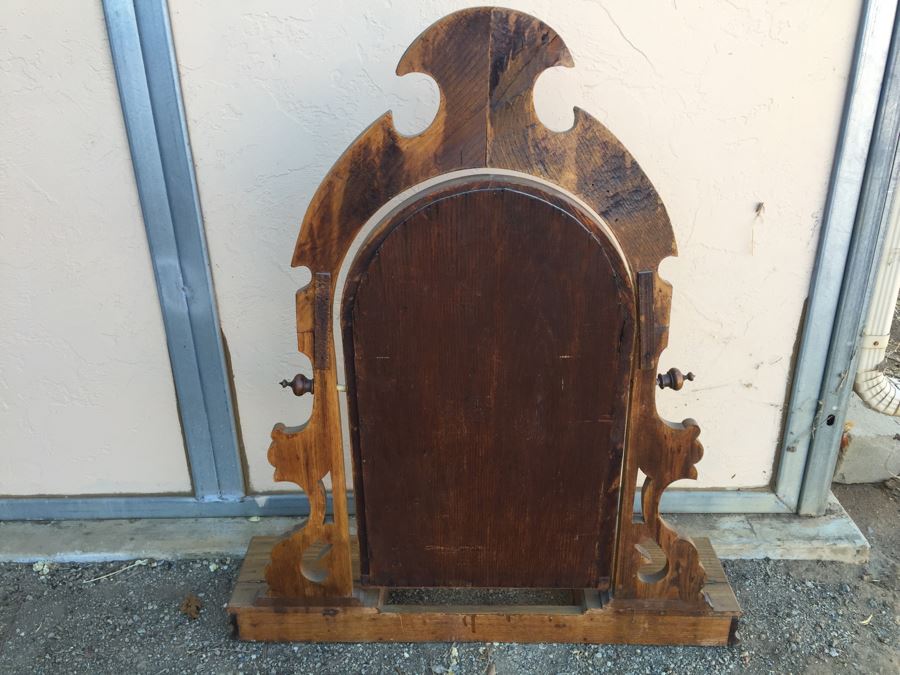 Stunning Vintage Swivel Wood Carved Mirror With Dual Compartments And Built-In Shelves [Photo 10]