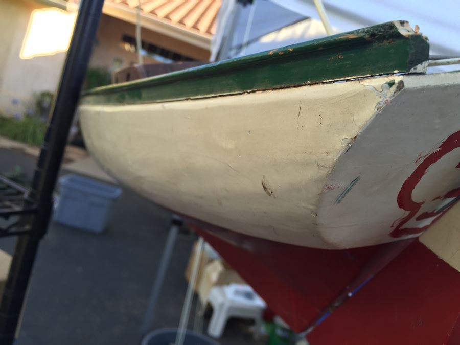 Heavy Wooden Sailing Boat Ship Model With Rudder (Missing Mast) Has Hire To Hang From Ceiling [Photo 16]
