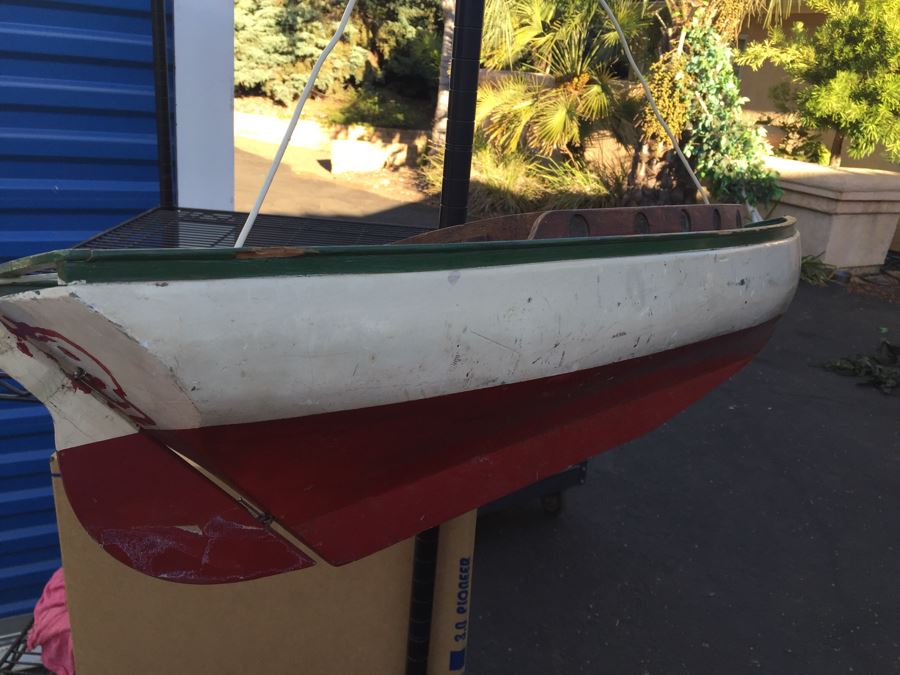 Heavy Wooden Sailing Boat Ship Model With Rudder (Missing Mast) Has Hire To Hang From Ceiling [Photo 14]