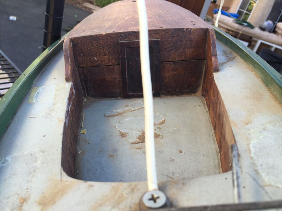 Heavy Wooden Sailing Boat Ship Model With Rudder (Missing Mast) Has Hire To Hang From Ceiling [Photo 10]