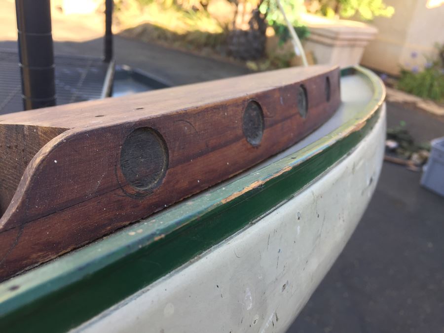 Heavy Wooden Sailing Boat Ship Model With Rudder (Missing Mast) Has Hire To Hang From Ceiling [Photo 12]