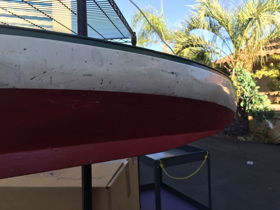 Heavy Wooden Sailing Boat Ship Model With Rudder (Missing Mast) Has Hire To Hang From Ceiling [Photo 18]