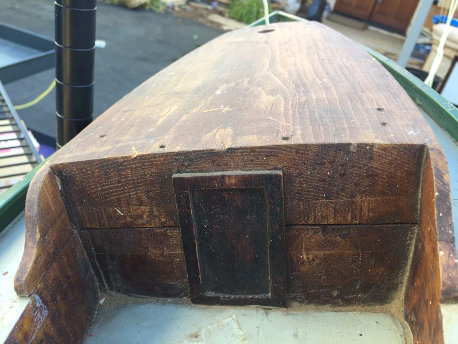 Heavy Wooden Sailing Boat Ship Model With Rudder (Missing Mast) Has Hire To Hang From Ceiling [Photo 11]