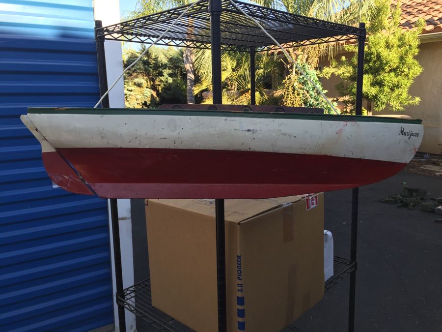 Heavy Wooden Sailing Boat Ship Model With Rudder (Missing Mast) Has Hire To Hang From Ceiling [Photo 1]