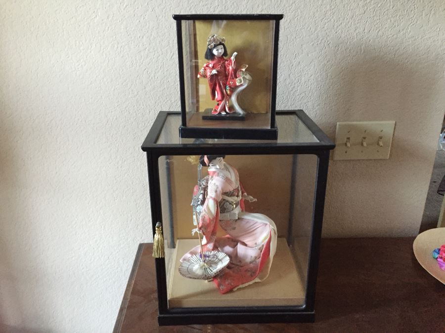 Pair Of Japanese Dolls With Display Cases [Photo 1]