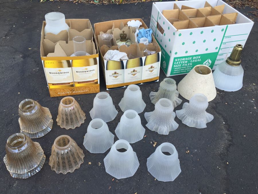 Huge Glass Lamp Shade And Hurricane Lot [Photo 1]