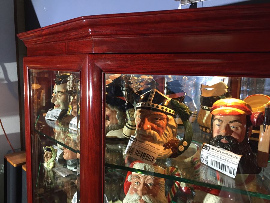 Stunning Rosewood Display Curio Cabinet With Back Mirror Lighted And Thick Glass Shelves (Left Cabinet) [Photo 10]
