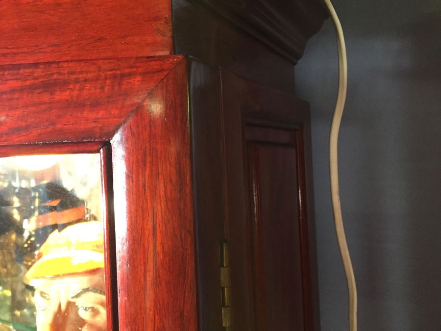 Stunning Rosewood Display Curio Cabinet With Back Mirror Lighted And Thick Glass Shelves (Left Cabinet) [Photo 6]