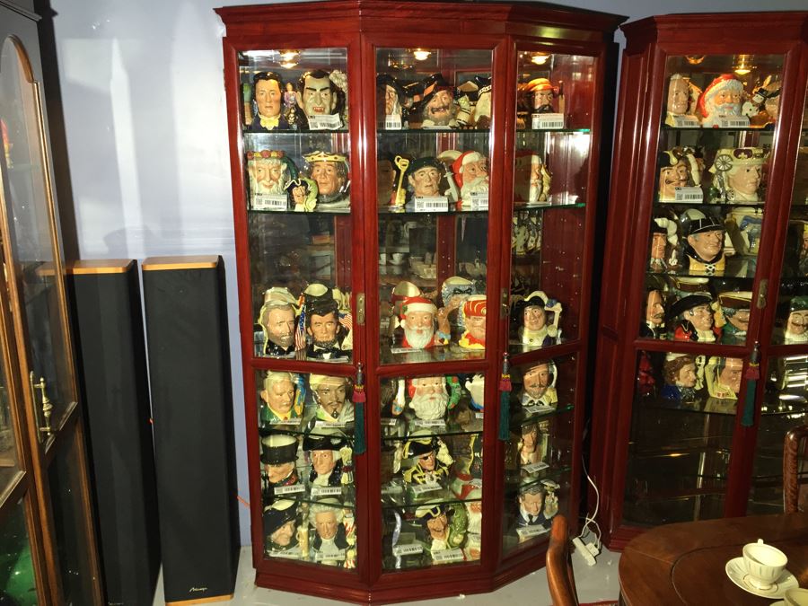 Stunning Rosewood Display Curio Cabinet With Back Mirror Lighted And Thick Glass Shelves (Left Cabinet)