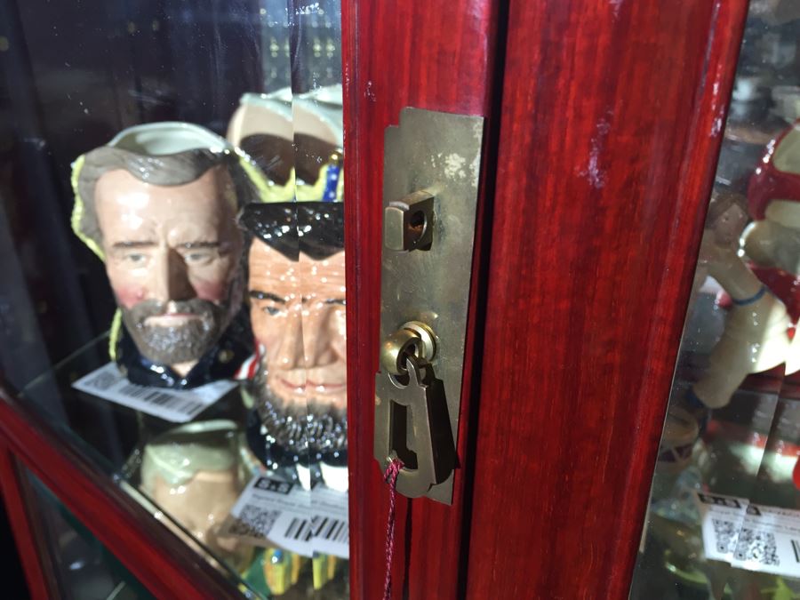 Stunning Rosewood Display Curio Cabinet With Back Mirror Lighted And Thick Glass Shelves (Left Cabinet) [Photo 9]