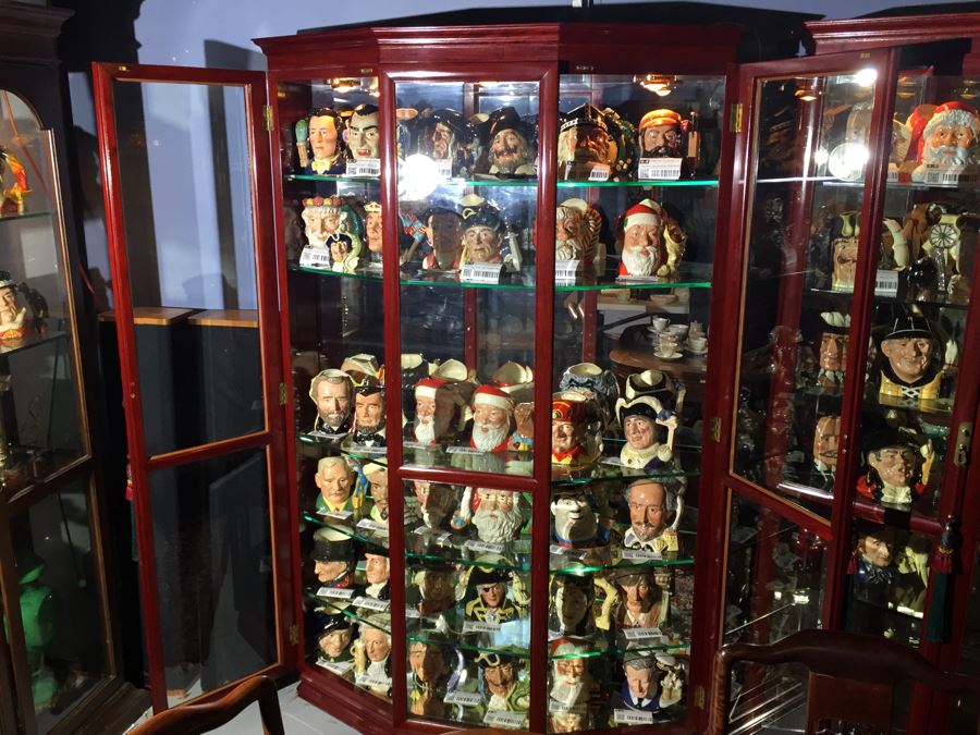 Stunning Rosewood Display Curio Cabinet With Back Mirror Lighted And Thick Glass Shelves (Left Cabinet) [Photo 2]