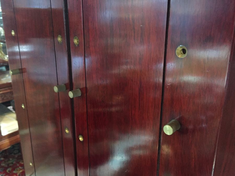 Stunning Rosewood Display Curio Cabinet With Back Mirror Lighted And Thick Glass Shelves (Left Cabinet) [Photo 14]