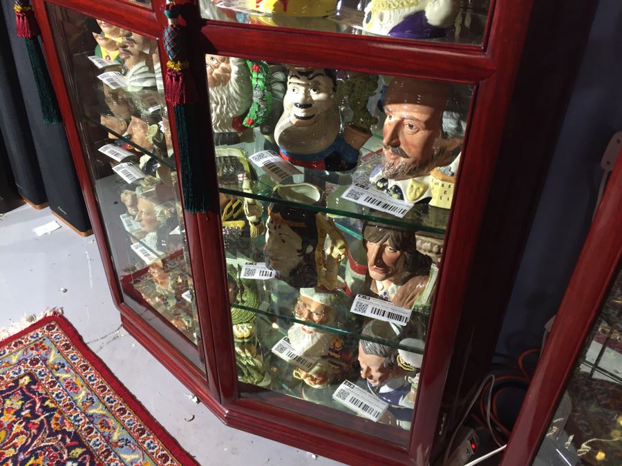 Stunning Rosewood Display Curio Cabinet With Back Mirror Lighted And Thick Glass Shelves (Left Cabinet) [Photo 5]