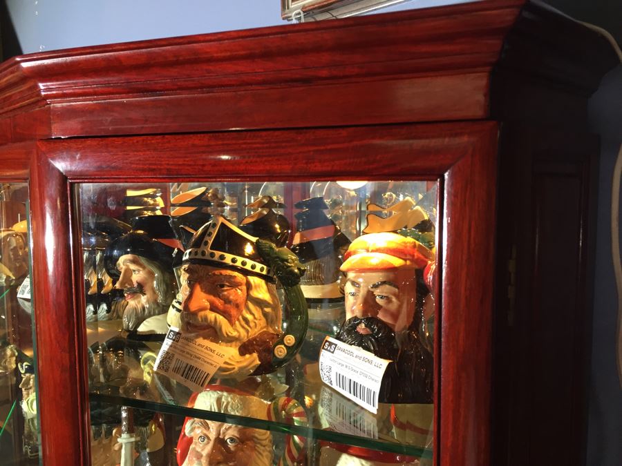 Stunning Rosewood Display Curio Cabinet With Back Mirror Lighted And Thick Glass Shelves (Left Cabinet) [Photo 3]