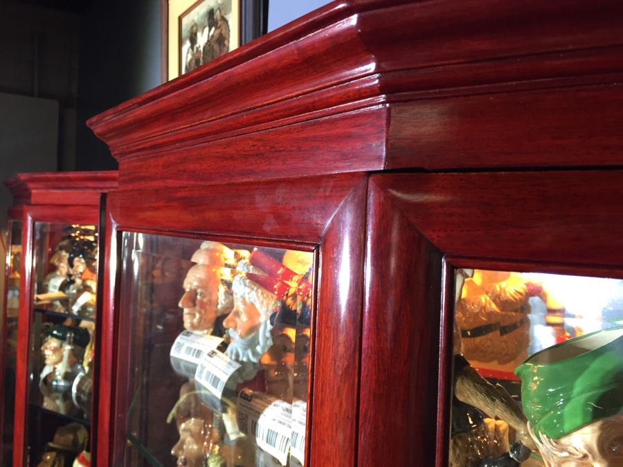 Stunning Rosewood Display Curio Cabinet With Back Mirror Lighted And Thick Glass Shelves (Middle Cabinet) [Photo 7]