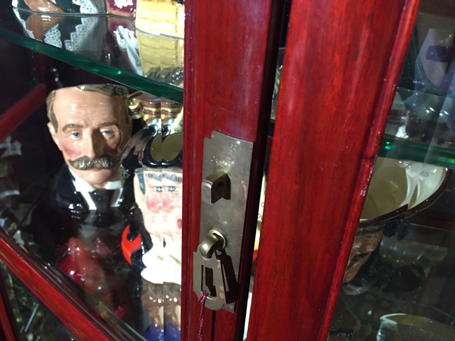 Stunning Rosewood Display Curio Cabinet With Back Mirror Lighted And Thick Glass Shelves (Middle Cabinet) [Photo 13]
