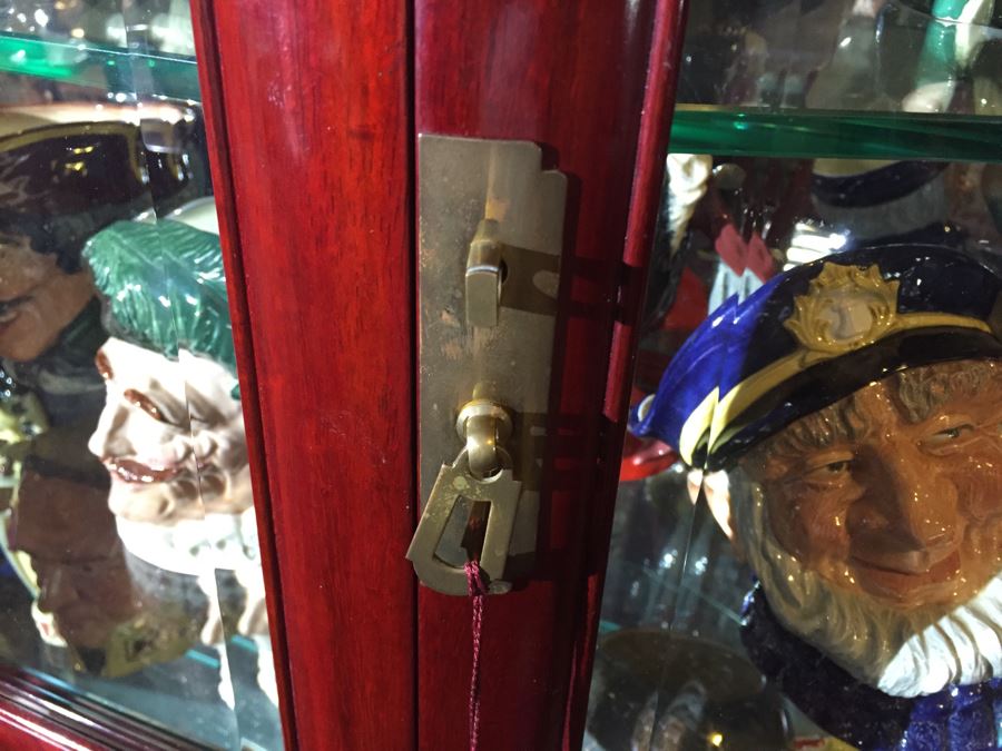 Stunning Rosewood Display Curio Cabinet With Back Mirror Lighted And Thick Glass Shelves (Middle Cabinet) [Photo 12]