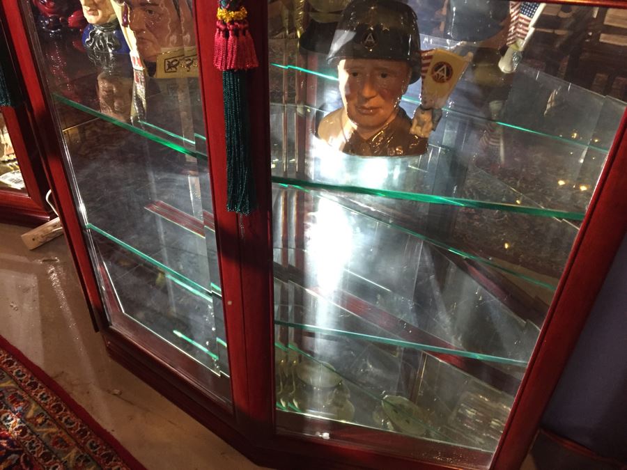 Stunning Rosewood Display Curio Cabinet With Back Mirror Lighted And Thick Glass Shelves (Middle Cabinet) [Photo 10]